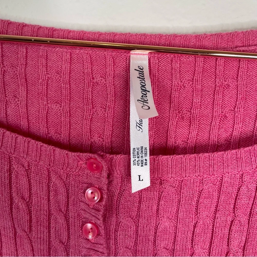 Aeropostale 90s Fitted Cable Knit Pink Sweater Pullover Rounded Neck Pink - Picture 6 of 7